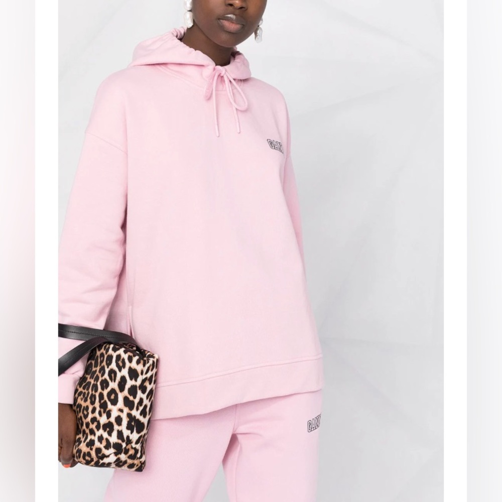 GANNI pink embroidered logo long-sleeve hoodie sweatshirt